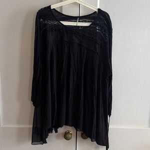 Free People Black Lace Detail Tunic Top